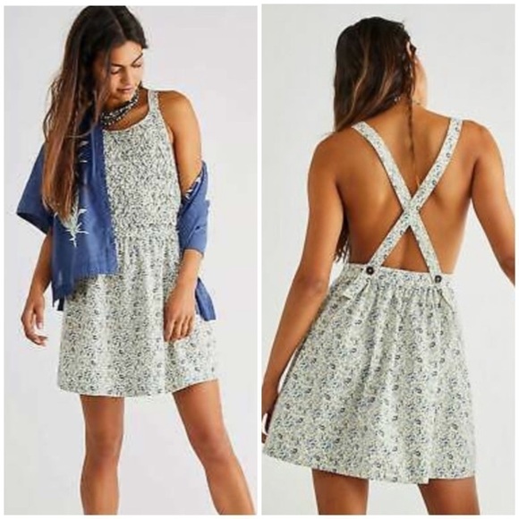 Free People Cotton Petunia Mini Dress Womens In Tea Combo Sz XS $128 Boho Floral - Picture 8 of 11